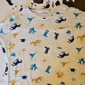 Ariat Women's White Short-Sleeve Tee with Blue & Gold Western Icons